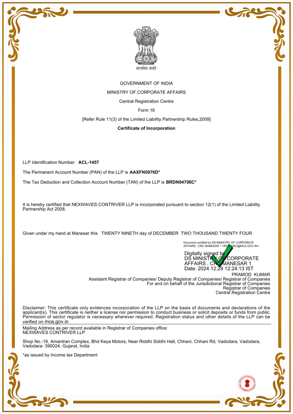 Certificate of Incorporation